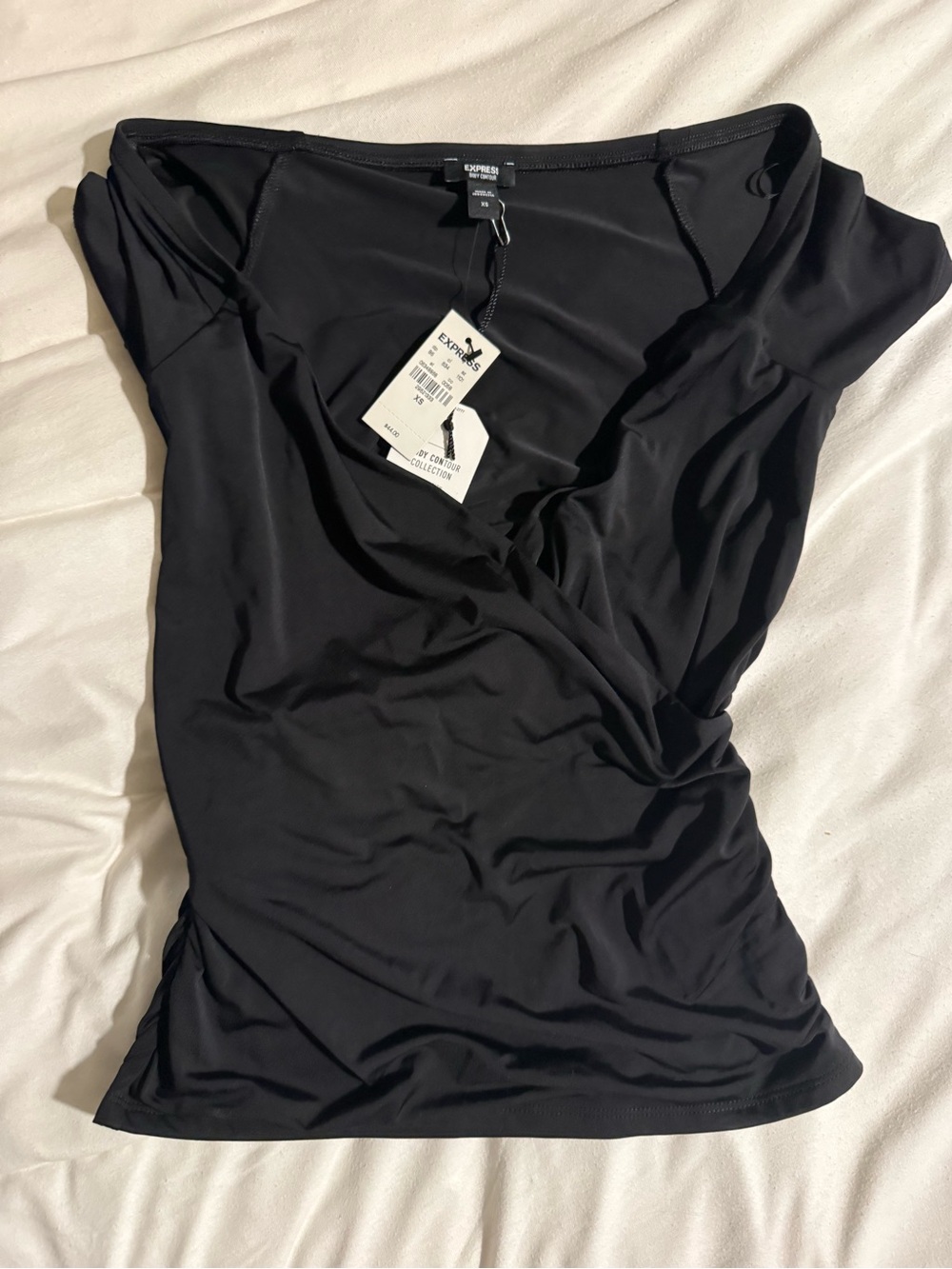 Express Black Women's Short Sleeve V-Neck Wrap Top